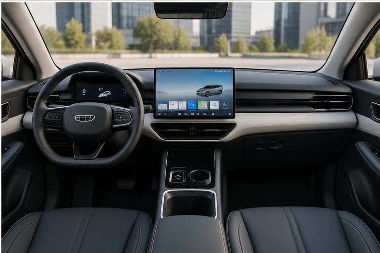 Interni Geely E2 con cruscotto digitale e infotainment da 14,6 pollici